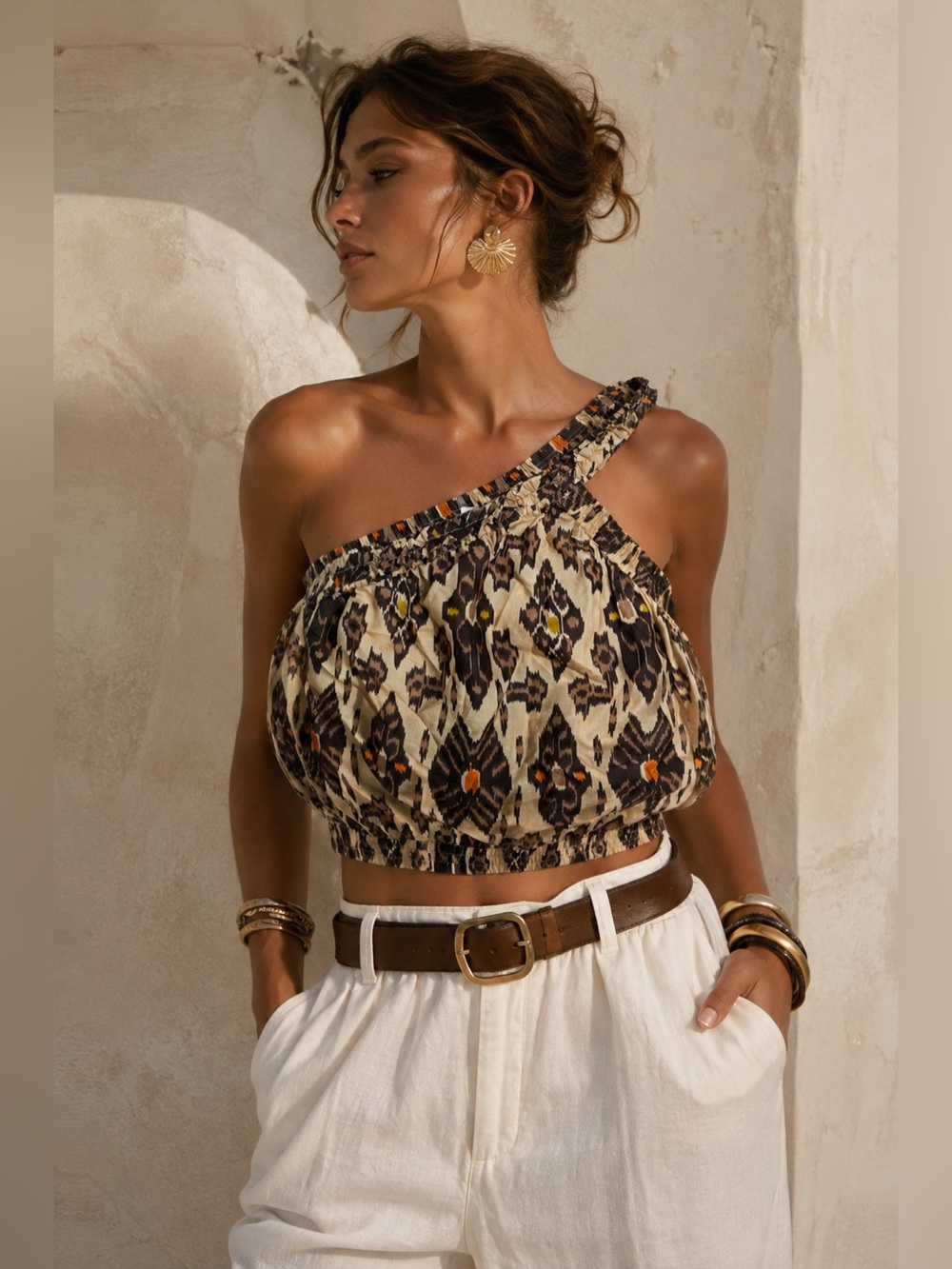 BAILEY Leopard Print One Shoulder Crop Top NWT